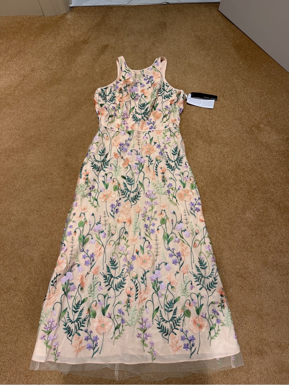 Floral Embroidered Peach Maxi Dress